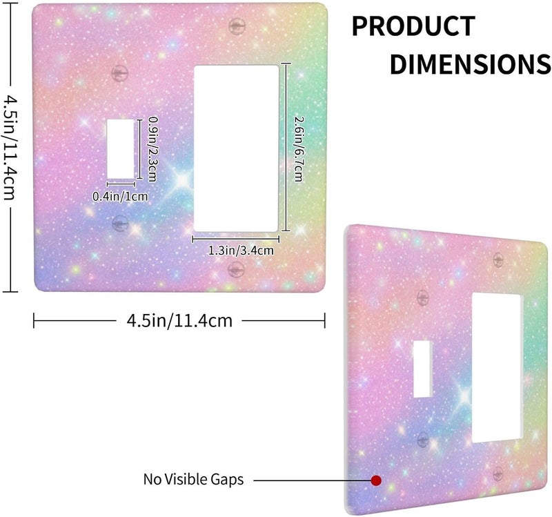 Wuyocha Decorative Outlet Covers Rainbow Shiny Gradient Colors 2 Gang Wall Plate Cover 1 Toggle 1 Rocker Combination Light Switch Plate Covers Jumbo Switch Cover for Kids Room Nursery Decor - Image 4
